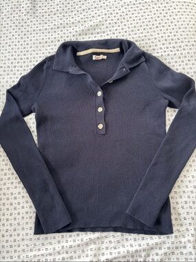 Faherty cotton/cashmere polo shirt, navy, collar, thin ribbing, size M